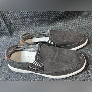 Mens Muk Luks Otto Grey Canvas Slip-on Boat Shoes Sneaker Arch Support Size 12